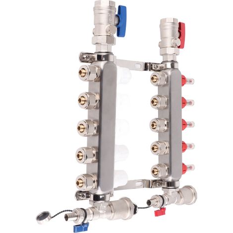 Collecteur de chauffage au sol inoxydable 5 boucles G1 pouce, résistant à la rouille, pour radiateur eau chaude, usage industriel et domestique. (1/5)