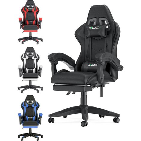 Sedia da gaming con Poggiapiedi, ergonomica, per gamer, bigzzia Sedie da gamer con cuscino lombare e poggiatesta, regolabile in altezza, sedia per computer, per ufficio, per adulti, ragazze e ragazzi (1/5)