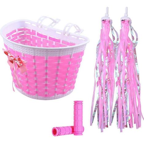 Panier de vélo enfant avec gants de guidon décoratifs (2 paires) Accessoires de vélo roses (1/5)