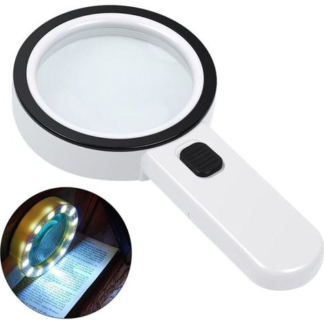 High-performance magnifying glass with light, distortion-free magnifying glass with LED light and glass lens (1/4)