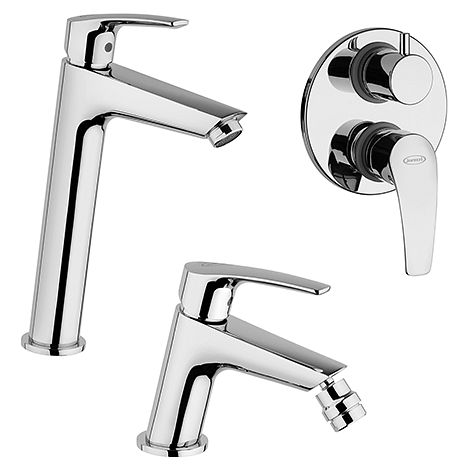 Set Rubinetti Jacuzzi per lavabo alto e bidet senza scarico e doccia incasso con deviatore serie Lucente cromato (1/5)