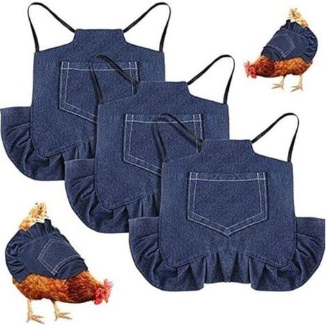 3PCS Ss de Poulet Tablier de Poule avec Sangle Élastique Protecteur de Volaille Fournitures de Soins de Poule, Protecteur d'Oiseaux pour le Dos et les Côtés, Bleu, Moyen (1/5)
