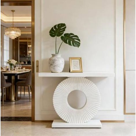 Mesa consola de MDF y metal blanco, rectangular, con patas regulables (1/5)