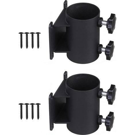 Abrazadera para sombrilla, juego de 2, soporte para sombrilla de balcón, compatible con mástiles de 38 a 50 mm de diámetro, fabricada en acero al carbono, color negro. (1/5)