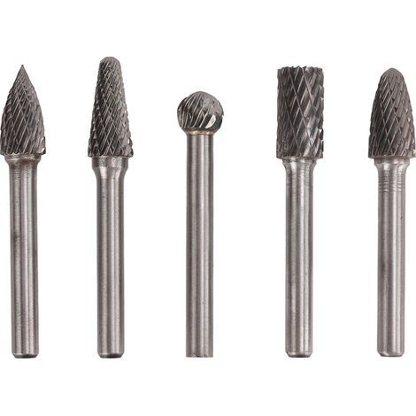 Lot de 5 fraises rotatives de 14 pouces (35,5 cm) et 6 mm de diamètre, en acier tungstène, pour le travail du métal et du bois. (1/4)