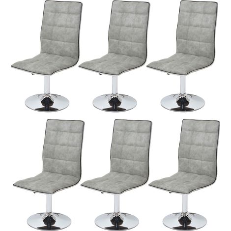 [NEUWERTIG] 6er-Set Esszimmerstuhl HHG-105, Stuhl Küchenstuhl, höhenverstellbar drehbar, Stoff/Textil MVG vintage betongrau