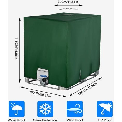 Conteneur-citerne IBC 1000 litres – Imperméable et résistant aux UV – Tissu Oxford 210D – Dimensions 120x100x116 cm – Protection contre la poussière
