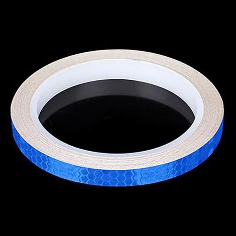 Adhésif réfléchissant bleu pour roues de vélo, bande fluorescente 1cm x 8m - F34843