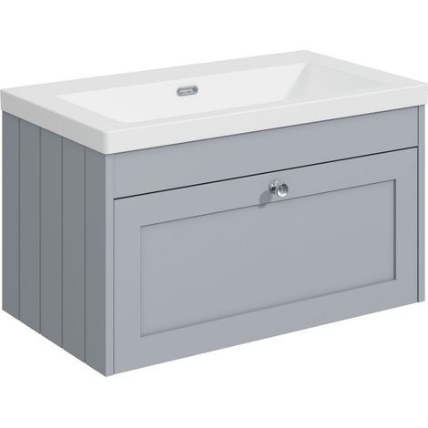 Balterley Butterton 800mm Wall Hung 1 Drawer Unit with Minimalist Basin No Tap Hole - Satin Grey