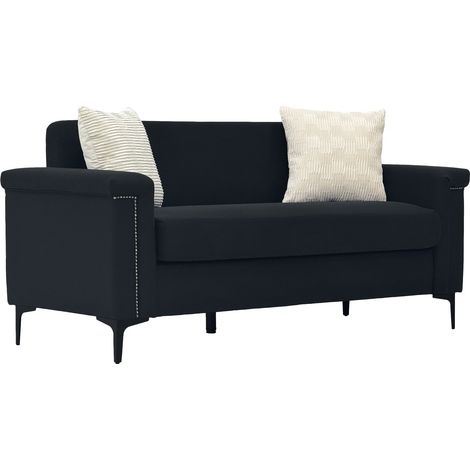 Canapé 2 places scandinave en lin avec structure bois massif et pieds en métal noirs - 174×72×82 cm (1/5)