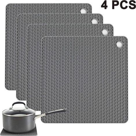 Alfombrilla cuadrada de silicona de grado alimenticio con diseño de panal, 4 piezas, impermeable, aislante y resistente a altas temperaturas.