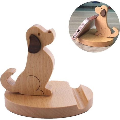 Support de téléphone portable en bois avec adorable chiot - Décorations pour téléphone portable en forme de chien