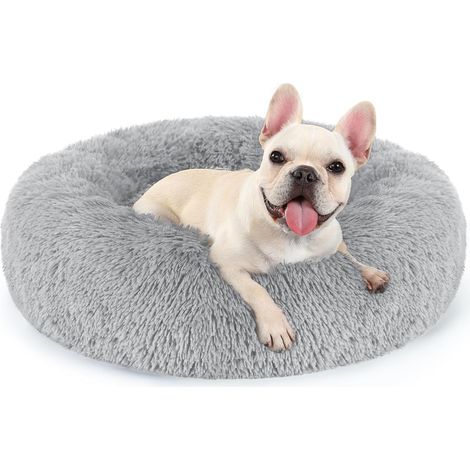 60 cm Außendurchmesser, hellgrau, für den Innenbereich, Katzen- und Hundebett, maschinenwaschbar, weiches Plüschbett, rund, flauschig, 1 Stück (1/5)