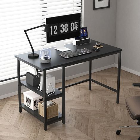 MCC direct Computer Desk with 2 Shelves on Left or Right for Office Home Study Writing 120cm BLACK