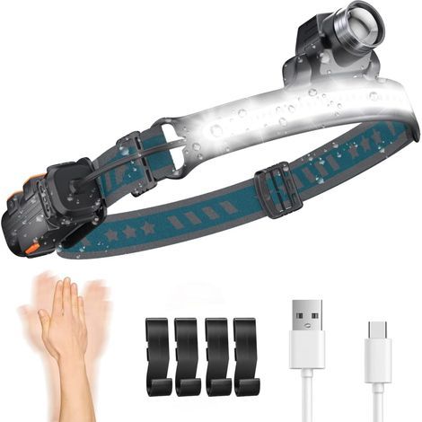Professional Headlamp, [1200LM] [24H Battery Life] 2000mah, 7 Modes White and Red Rechargeable Headlamp, Sensitive Sensor, IPX5 Waterproof Torches for Fishing/Camping/Hiking (1/5)