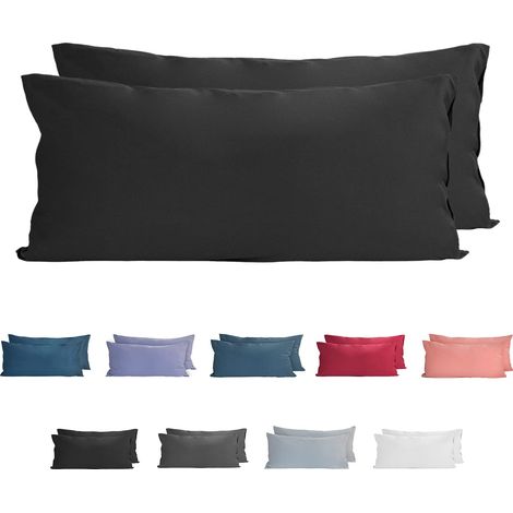 100% Coton Jersey Taie d'oreiller - Lot de 2 - 40x80 cm, Oreiller 150 g/m², Housse de Coussin, Noir (1/5)