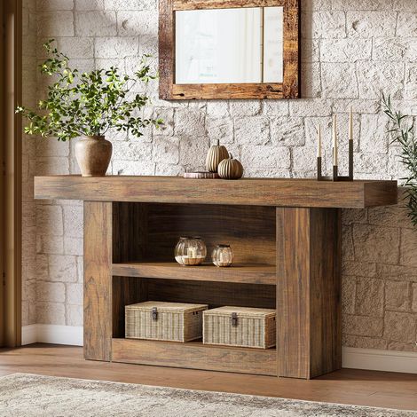 Tribesigns Tavolo consolle da 160 cm, tavolo da ingresso, corridoio con per stoccaggio, divano stretto con 3 piani in legno dietro il divano, per ingresso, corridoio, soggiorno, colore marrone (1/5)