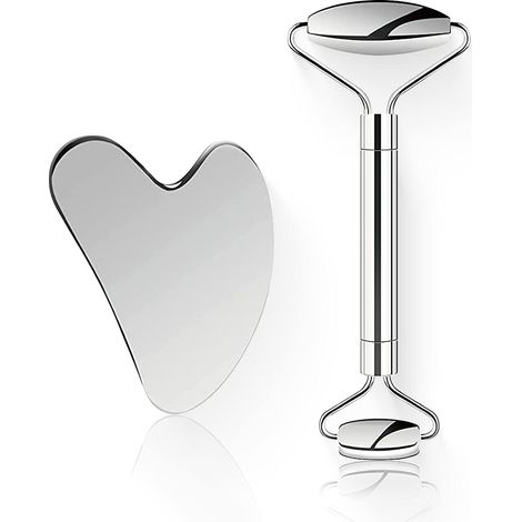 Rouleau facial ZESLAR en acier inoxydable Gua Sha, outils de beauté du visage, ensemble d'outils de massage pour le visage, les yeux, la peau et le corps, rouleau et planche de SPA pour soins anti-âge (1/5)