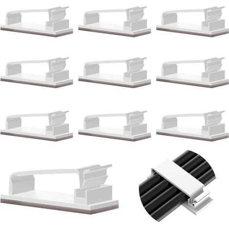 50 soportes autoadhesivos para gestión de cables, clips duraderos para TV, PC, portátil, cable Ethernet y oficina en casa (blancos) (1/4)