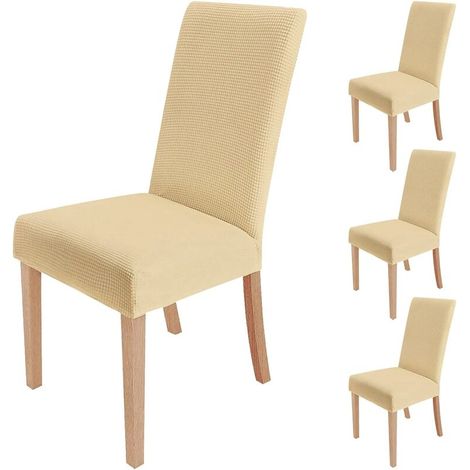 MINKUROW Stretch-Stuhlhussen Set mit 4 abnehmbaren und waschbaren Esszimmerstuhlhussen, moderner elastischer Stuhlschutz, Dekoration für Büro, Bankett, Hochzeit, Party (Creme)