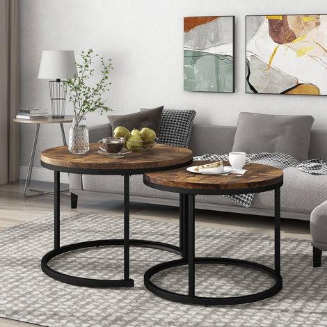 Lot 2 tables basses rondes superposables salon marron (1/5)
