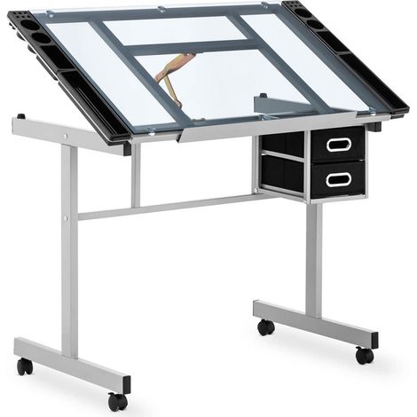 Table à dessin bureau inclinable et réglable en hauteur 104 x 60 x 90 cm plateau en verre (1/3)