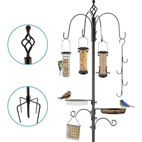 Kit de mangeoire à oiseaux sauvages - Mangeoire à oiseaux - Ensemble de poteau de mangeoire à oiseaux suspendu - Support multi-mangeoires avec mangeoire à graisse en métal - Bain (1/5)