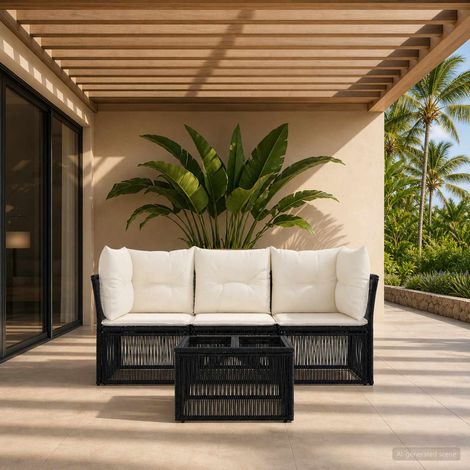 Salon de jardin modulable 4 pièces en polyrotin noir avec coussins, 35.35kg - PANGIVO (1/5)