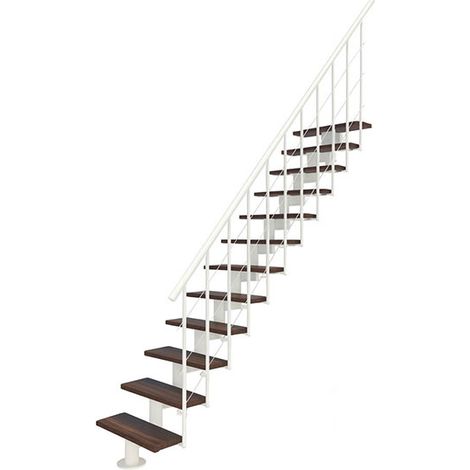 Scala dritta 11 gradini - Altezza raggiungibile 2.41 a 2.88m - Larghezza 80cm - Struttura bianca e gradini in legno noce - COMFO80/I/BN-11