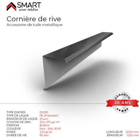 Bravo The Smart Solution – Cornière de rive en bac acier noir RAL 9005 – Longueur 2m, épaisseur 0.50mm – Finition parfaite pour toiture (1/2)
