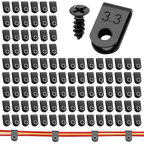 100 Pièces 3.3mm (1/8 Pouce) U-Type Attache de Câble Pince de Fil, Nylon Plastique Câbles Clips avec 100 Pièces des Vis, pour la Gestion des Fils (Noir)