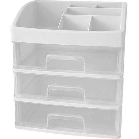 Boîte de Rangement Bureau 3 Tiroirs Transparente Anti-poussière Organisateur Maquillage Plastique Compact Design Moderne Élégant (1/5)