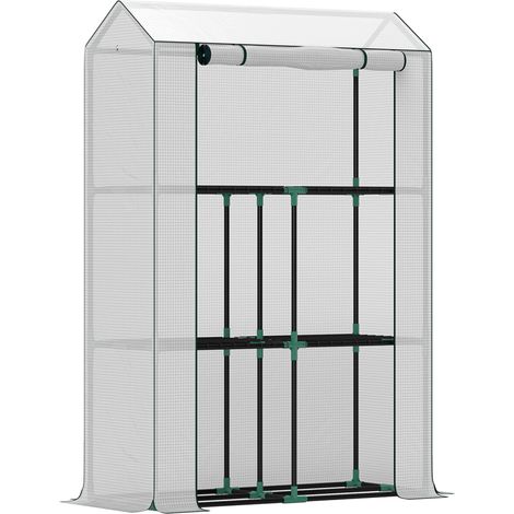 Invernadero con estantes y puerta enrollable de acero blanco 100 x 40 x 150 cm (1/5)