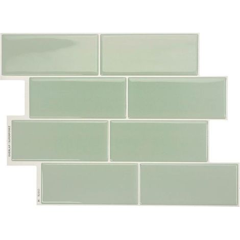 Crédence adhésive pour cuisine et salle de bain, sticker carrelage mural, carreaux verts autocollants, lot de 4 feuilles, 29,4 x 21,3 cm (1/5)