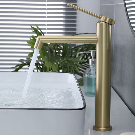 Robinet De Bassin - Acier Inoxydable 304 - Levier Unique Réglable Chaud Froid - Finition Or Brossé - Pour Lavabo Salle De Bain - 1 Pièce
