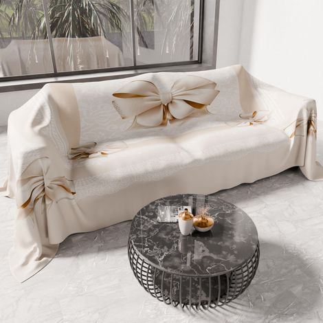 Drap de Protection en Microfibre Multi-Usage Anti-Taches 260x270 cm, Housse de Canapé, Couvre Lit, Couverture de Canape, Nœud Beige (1/5)