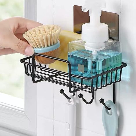 Küchenschwammhalter, 2-in-1 Küchenspüle-Organizer, Schwammhalter, Aufbewahrungskorb für Schwammwaschmittel, für Küche, Badezimmer (mit 3 Haken)
