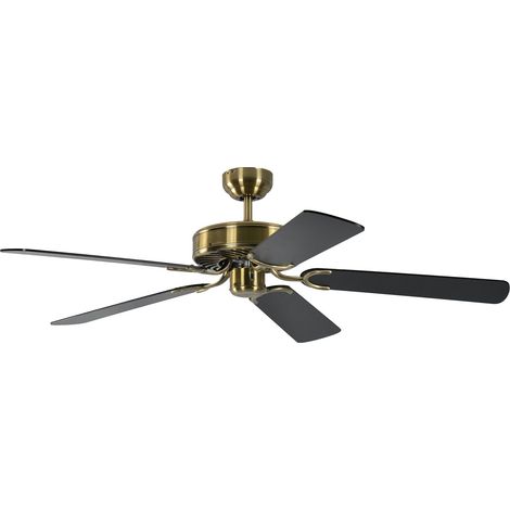 Ventilateur de plafond sans éclairage Laiton Antique, lames réversibles Noir ou Noir rayé, 132 cm (1/5)