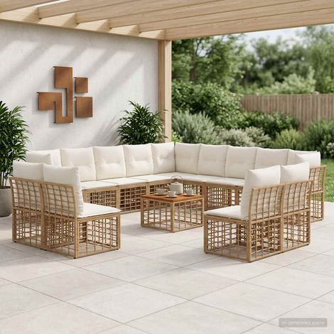 vidaXL Set di divani da esterno 14 pcs Naturale e Bianco Crema (1/5)