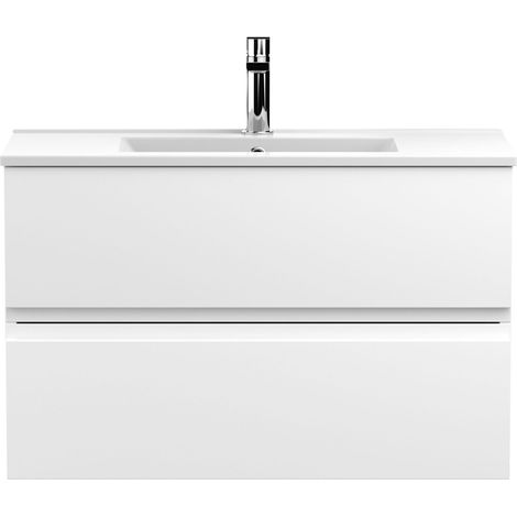 Hudson Reed Urban Wall Hung 2-Drawer Vanity Unit with Basin 2 Satin White - 800mm Wide (1/5)
