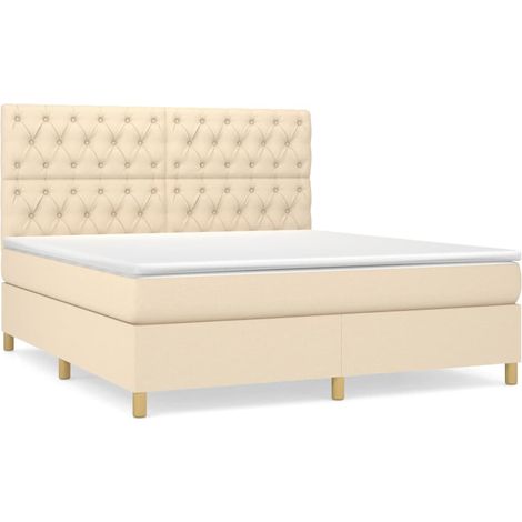 Maison Exclusive - Sommier à lattes de lit avec matelas Crème 160x200 cm Tissu (1/5)