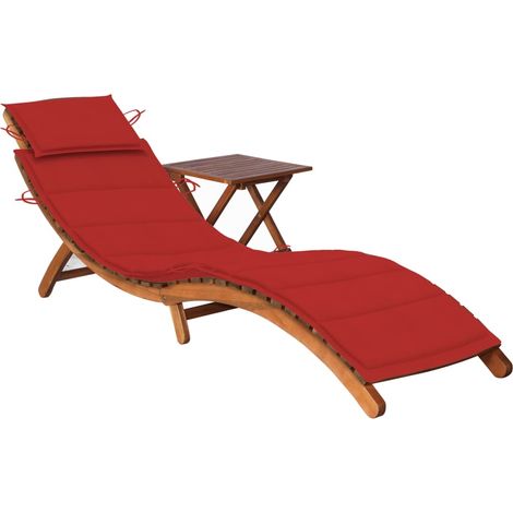 Transat chaise longue bain de soleil lit de jardin terrasse meuble d'extérieur avec table et coussin bois d'acacia