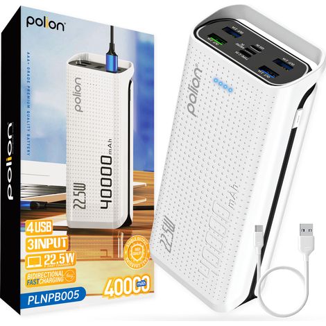 Batería externa de 40000 mAh, 22,5 W, USB-C, USB-A, Micro-USB, PD, carga rápida QC.