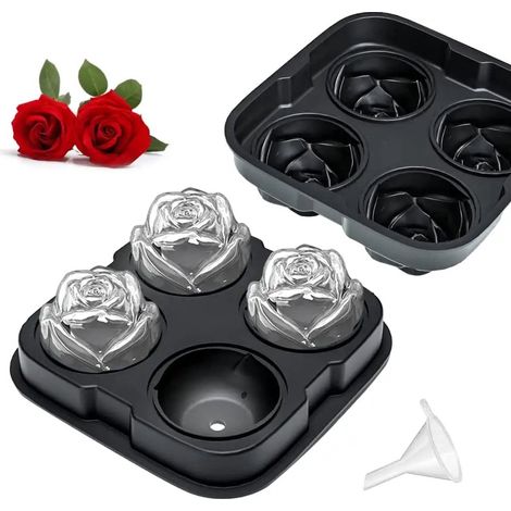 Lot de 2 moules à glaçons en forme de rose en silicone pour cocktails boissons et décoration couleur rose (1/5)