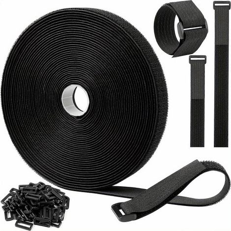 Sangles à crochets et boucles avec 50 boucles Sangles de câble réglables Attaches de cordon de sécurité en nylon réutilisables à coupe libre pour organisateur ou stockage (0,8''x32ft) (1/5)