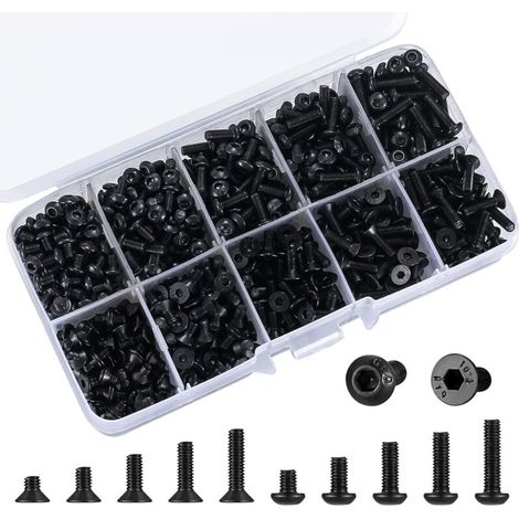 720Pcs M3 Hex Socket Head Cap Screws, Countersunk Head Machine Screws, Flat Head Screws for 3D Printer Metric Machine, 4mm/6mm/8mm/10mm/12mm (M3 Black)
