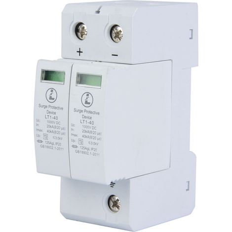Parafoudre DC, 1000V Surge Protector Ménage Parafoudre photovoltaïque Dispositif de Protection contre les Surtensions (2P 40KA)