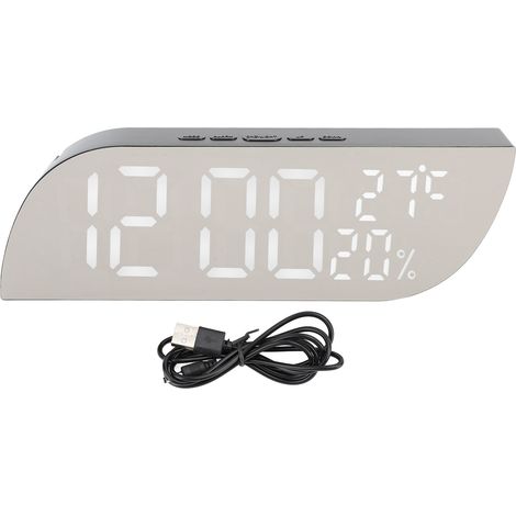 Réveil numérique multifonction silencieux horloge bureau miroir LED avec température humidité pour intérieur maison chambre bureau DC5V lumière blanche (1/5)