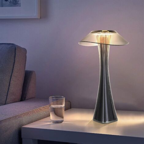 Lampada da tavolo ricaricabile LED tattile dimmerabile titanio – Paralume in PMMA – 3W – Autonomia fino a 10 ore – Per camera da letto e ufficio (1/5)