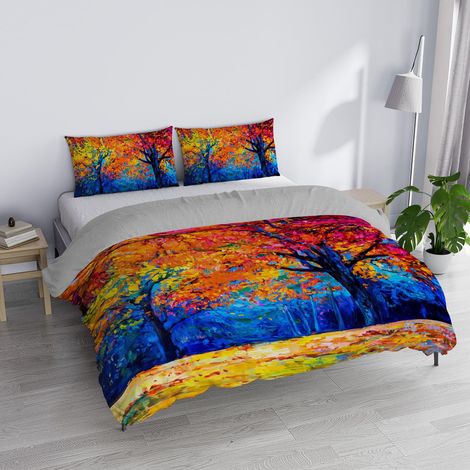 Parure Housse de Couette pour lit 2 Personnes 100% Coton, fabriquée en Italie, 250 × 200 cm avec Double Rabat 50 cm + 2 taies d'oreiller 50 × 80 cm avec Rabat Interne, Impression